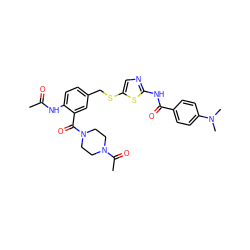 CC(=O)Nc1ccc(CSc2cnc(NC(=O)c3ccc(N(C)C)cc3)s2)cc1C(=O)N1CCN(C(C)=O)CC1 ZINC000036184840