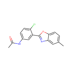 CC(=O)Nc1ccc(Cl)c(-c2nc3cc(C)ccc3o2)c1 ZINC000004842503