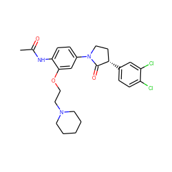 CC(=O)Nc1ccc(N2CC[C@H](c3ccc(Cl)c(Cl)c3)C2=O)cc1OCCN1CCCCC1 ZINC000040764300