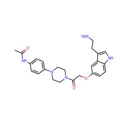 CC(=O)Nc1ccc(N2CCN(C(=O)COc3ccc4[nH]cc(CCN)c4c3)CC2)cc1 ZINC000013604984