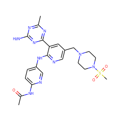 CC(=O)Nc1ccc(Nc2ncc(CN3CCN(S(C)(=O)=O)CC3)cc2-c2nc(C)nc(N)n2)cn1 ZINC000113239191