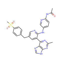 CC(=O)Nc1ccc(Nc2ncc(Cc3ccc(S(C)(=O)=O)cc3)cc2-c2nc(C)nc3[nH]cnc23)cn1 ZINC000113149875