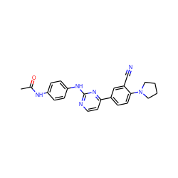 CC(=O)Nc1ccc(Nc2nccc(-c3ccc(N4CCCC4)c(C#N)c3)n2)cc1 ZINC000113824331