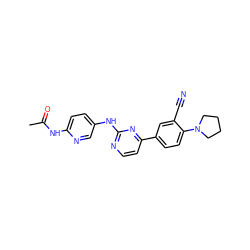 CC(=O)Nc1ccc(Nc2nccc(-c3ccc(N4CCCC4)c(C#N)c3)n2)cn1 ZINC000143501890