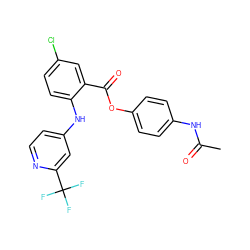 CC(=O)Nc1ccc(OC(=O)c2cc(Cl)ccc2Nc2ccnc(C(F)(F)F)c2)cc1 ZINC000045337430