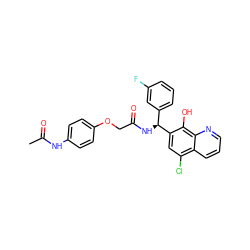 CC(=O)Nc1ccc(OCC(=O)N[C@@H](c2cccc(F)c2)c2cc(Cl)c3cccnc3c2O)cc1 ZINC000040919229