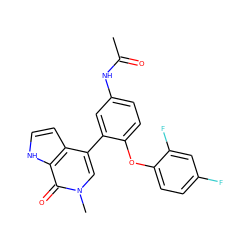 CC(=O)Nc1ccc(Oc2ccc(F)cc2F)c(-c2cn(C)c(=O)c3[nH]ccc23)c1 ZINC000146723537