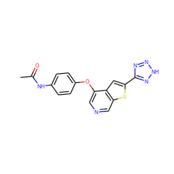 CC(=O)Nc1ccc(Oc2cncc3sc(-c4nn[nH]n4)cc23)cc1 ZINC000653856968