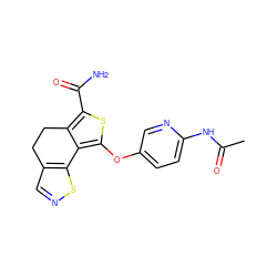 CC(=O)Nc1ccc(Oc2sc(C(N)=O)c3c2-c2sncc2CC3)cn1 ZINC001772580362