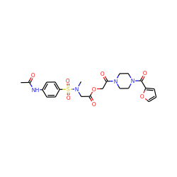 CC(=O)Nc1ccc(S(=O)(=O)N(C)CC(=O)OCC(=O)N2CCN(C(=O)c3ccco3)CC2)cc1 ZINC000013006032