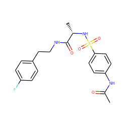 CC(=O)Nc1ccc(S(=O)(=O)N[C@@H](C)C(=O)NCCc2ccc(F)cc2)cc1 ZINC000003405540