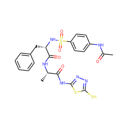 CC(=O)Nc1ccc(S(=O)(=O)N[C@@H](Cc2ccccc2)C(=O)N[C@@H](C)C(=O)Nc2nnc(S)s2)cc1 ZINC000014948724