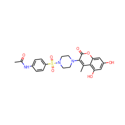 CC(=O)Nc1ccc(S(=O)(=O)N2CCN(c3c(C)c4c(O)cc(O)cc4oc3=O)CC2)cc1 ZINC000045371670