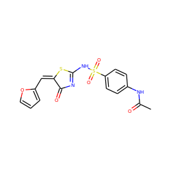 CC(=O)Nc1ccc(S(=O)(=O)NC2=NC(=O)/C(=C\c3ccco3)S2)cc1 ZINC000006196197