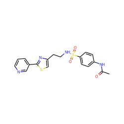 CC(=O)Nc1ccc(S(=O)(=O)NCCc2csc(-c3cccnc3)n2)cc1 ZINC000004166884