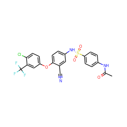 CC(=O)Nc1ccc(S(=O)(=O)Nc2ccc(Oc3ccc(Cl)c(C(F)(F)F)c3)c(C#N)c2)cc1 ZINC001772620423