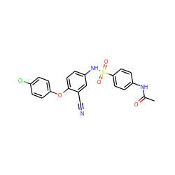 CC(=O)Nc1ccc(S(=O)(=O)Nc2ccc(Oc3ccc(Cl)cc3)c(C#N)c2)cc1 ZINC001772617098