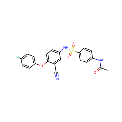 CC(=O)Nc1ccc(S(=O)(=O)Nc2ccc(Oc3ccc(F)cc3)c(C#N)c2)cc1 ZINC001772604710