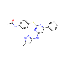 CC(=O)Nc1ccc(Sc2nc(Nc3cc(C)[nH]n3)cc(-c3ccccc3)n2)cc1 ZINC000038449029