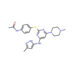 CC(=O)Nc1ccc(Sc2nc(Nc3cc(C)n[nH]3)cc(N3CCN(C)CC3)n2)cc1 ZINC000034207853