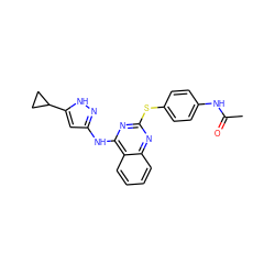 CC(=O)Nc1ccc(Sc2nc(Nc3cc(C4CC4)[nH]n3)c3ccccc3n2)cc1 ZINC000034231970