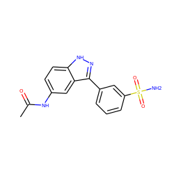 CC(=O)Nc1ccc2[nH]nc(-c3cccc(S(N)(=O)=O)c3)c2c1 ZINC000167376786