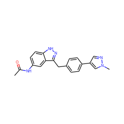 CC(=O)Nc1ccc2[nH]nc(Cc3ccc(-c4cnn(C)c4)cc3)c2c1 ZINC000653742711