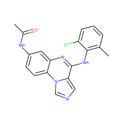 CC(=O)Nc1ccc2c(c1)nc(Nc1c(C)cccc1Cl)c1cncn12 ZINC000000591295