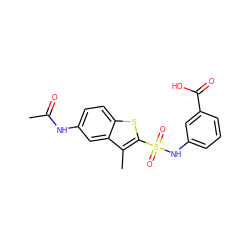 CC(=O)Nc1ccc2sc(S(=O)(=O)Nc3cccc(C(=O)O)c3)c(C)c2c1 ZINC000114594691