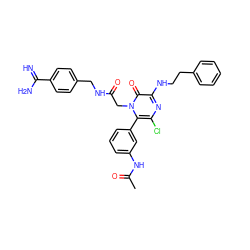 CC(=O)Nc1cccc(-c2c(Cl)nc(NCCc3ccccc3)c(=O)n2CC(=O)NCc2ccc(C(=N)N)cc2)c1 ZINC000014956024