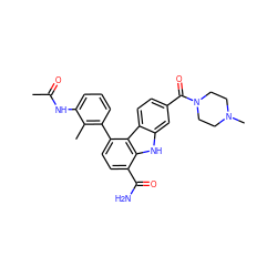 CC(=O)Nc1cccc(-c2ccc(C(N)=O)c3[nH]c4cc(C(=O)N5CCN(C)CC5)ccc4c23)c1C ZINC000113171531