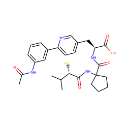 CC(=O)Nc1cccc(-c2ccc(C[C@H](NC(=O)C3(NC(=O)[C@@H](S)C(C)C)CCCC3)C(=O)O)cn2)c1 ZINC000013859931