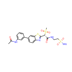 CC(=O)Nc1cccc(-c2ccc3nc([C@@H](C(=O)NCCS(N)(=O)=O)S(C)(=O)=O)sc3c2)c1 ZINC000143987131