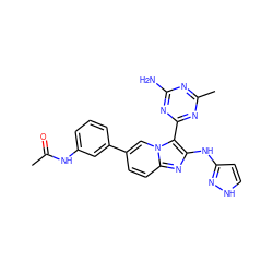 CC(=O)Nc1cccc(-c2ccc3nc(Nc4cc[nH]n4)c(-c4nc(C)nc(N)n4)n3c2)c1 ZINC000095556564