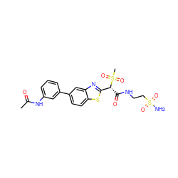 CC(=O)Nc1cccc(-c2ccc3sc([C@@H](C(=O)NCCS(N)(=O)=O)S(C)(=O)=O)nc3c2)c1 ZINC000143975554