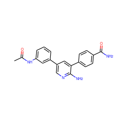 CC(=O)Nc1cccc(-c2cnc(N)c(-c3ccc(C(N)=O)cc3)c2)c1 ZINC000045340091