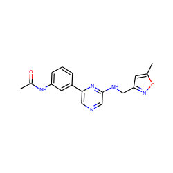 CC(=O)Nc1cccc(-c2cncc(NCc3cc(C)on3)n2)c1 ZINC000013679275