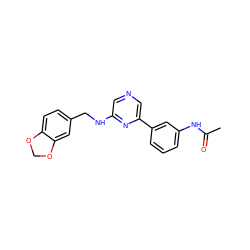 CC(=O)Nc1cccc(-c2cncc(NCc3ccc4c(c3)OCO4)n2)c1 ZINC000013679272