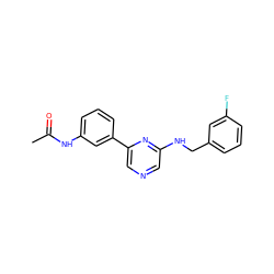 CC(=O)Nc1cccc(-c2cncc(NCc3cccc(F)c3)n2)c1 ZINC000013679293