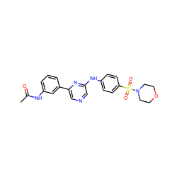 CC(=O)Nc1cccc(-c2cncc(Nc3ccc(S(=O)(=O)N4CCOCC4)cc3)n2)c1 ZINC000013679248