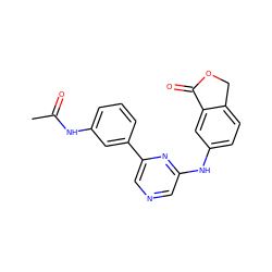 CC(=O)Nc1cccc(-c2cncc(Nc3ccc4c(c3)C(=O)OC4)n2)c1 ZINC000013679264