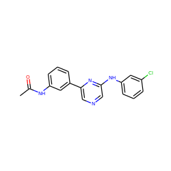 CC(=O)Nc1cccc(-c2cncc(Nc3cccc(Cl)c3)n2)c1 ZINC000013679238