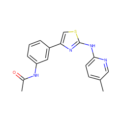 CC(=O)Nc1cccc(-c2csc(Nc3ccc(C)cn3)n2)c1 ZINC000005063509