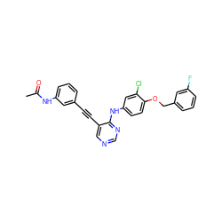 CC(=O)Nc1cccc(C#Cc2cncnc2Nc2ccc(OCc3cccc(F)c3)c(Cl)c2)c1 ZINC000034799988