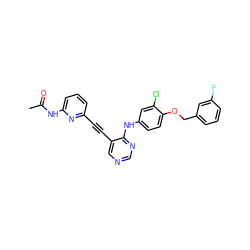 CC(=O)Nc1cccc(C#Cc2cncnc2Nc2ccc(OCc3cccc(F)c3)c(Cl)c2)n1 ZINC000034799985