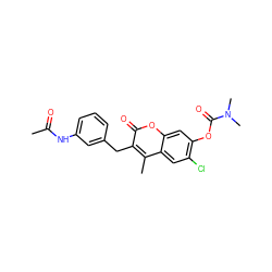 CC(=O)Nc1cccc(Cc2c(C)c3cc(Cl)c(OC(=O)N(C)C)cc3oc2=O)c1 ZINC000026490368