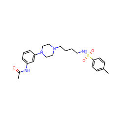 CC(=O)Nc1cccc(N2CCN(CCCCNS(=O)(=O)c3ccc(C)cc3)CC2)c1 ZINC000013703820