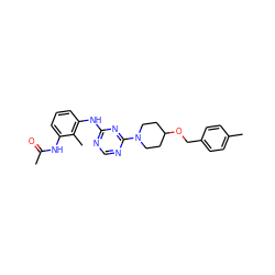 CC(=O)Nc1cccc(Nc2ncnc(N3CCC(OCc4ccc(C)cc4)CC3)n2)c1C ZINC000072108796