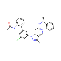 CC(=O)Nc1ccccc1-c1cc(Cl)cc(-n2nc(C)c3cnc(N[C@@H](C)c4ccccc4)cc32)c1 ZINC000040973281