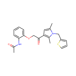 CC(=O)Nc1ccccc1OCC(=O)c1cc(C)n(Cc2cccs2)c1C ZINC000003405706